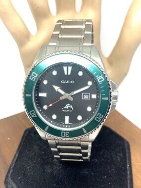 Casio Men's Watch MDV106B-1 Quartz Silver Black Green Diver 44mm Steel Band 2784